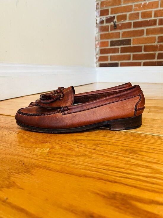 Polo Ralph Lauren Brown Leather Tassel Penny Loafers 8 Bench Made in Maine USA